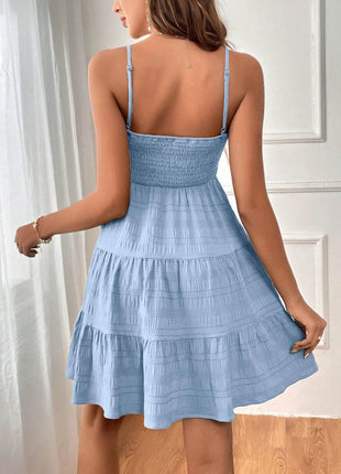 Smocked Tiered Sleeveless Mini Dress - MimiStylez