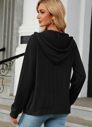 Drawstring Zip Up Long Sleeve Hoodie - MimiStylez