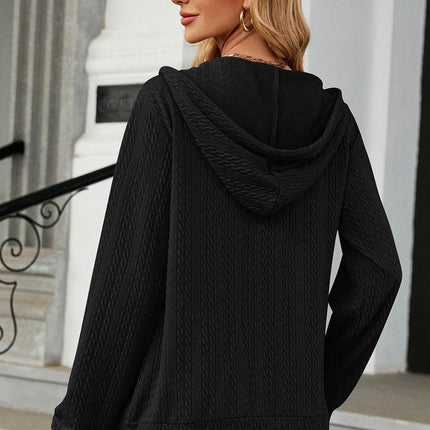 Drawstring Zip Up Long Sleeve Hoodie - MimiStylez