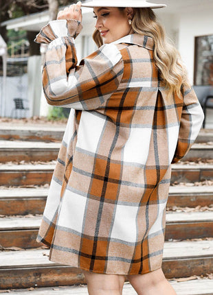 Plus Size Plaid Button Up Shirt Dress - MimiStylez
