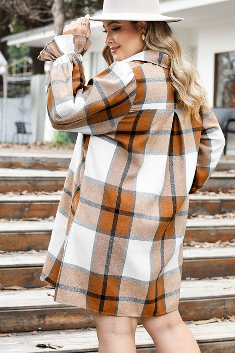 Plus Size Plaid Button Up Shirt Dress - MimiStylez
