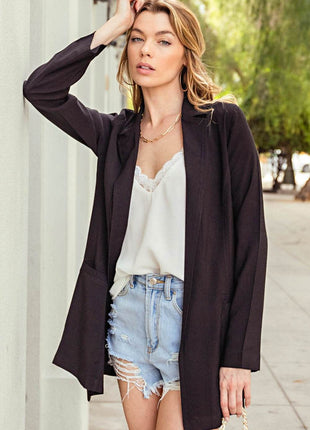 Kori America Open Front Long Sleeve Blazer - MimiStylez