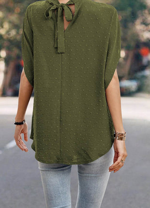 Swiss Dot Mock Neck Blouse - MimiStylez