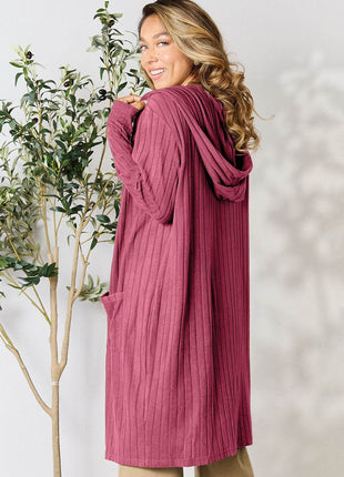 Basic Bae Full Size Hooded Sweater Cardigan - MimiStylez