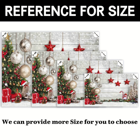 1pc, 7x5ft/8x6ft/10x8ft Winter Wonderland Christmas Backdrop - Photography Backgrounds for Kids Photo Booths and Birthday Parties - Snowy White Wood Floor, Xmas Tree, Snow Balls, and Gift Banner Decorations