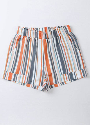 Striped Elastic Waist Shorts - MimiStylez