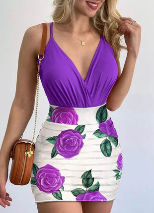 Surplice Spaghetti Strap Top and Printed Mini Skirt Set - MimiStylez