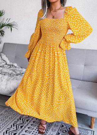 Smocked Square Neck Flounce Sleeve Dress - MimiStylez