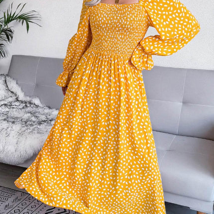 Smocked Square Neck Flounce Sleeve Dress - MimiStylez