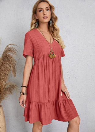 Full Size V-Neck Short Sleeve Dress - MimiStylez
