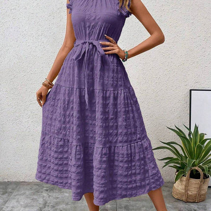 Tied Ruffled Cap Sleeve Midi Dress - MimiStylez