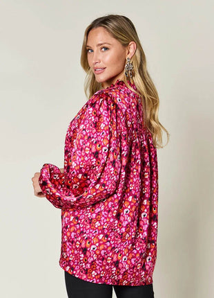 Double Take Full Size Printed Long Sleeve Blouse - MimiStylez