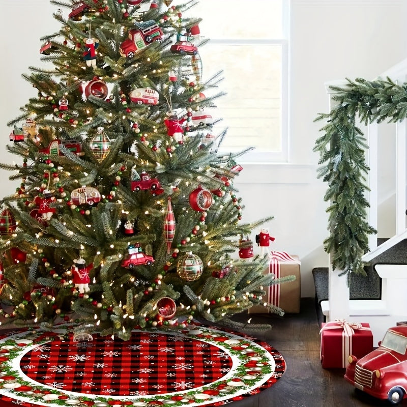 1pc, Festive Red & Black Plaid Christmas Tree Skirt, 35.43inch/47.24inch, Polyester, Holiday Tree Mat for Indoor & Outdoor Decor, Merry Christmas & New Year's Gift, Xmas Tree Bottom Decoration