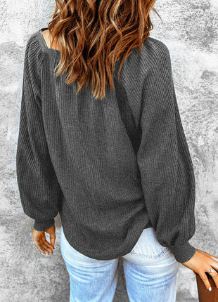 Square Neck Waffle-Knit Top - MimiStylez