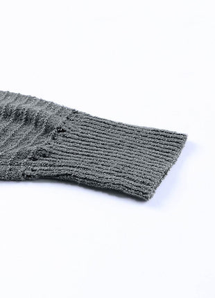 Zip-Up Raglan Sleeve Openwork Hooded Cardigan - MimiStylez