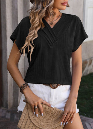 Textured Surplice Short Sleeve Blouse - MimiStylez
