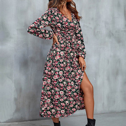 Floral V-Neck Slit Midi Dress - MimiStylez