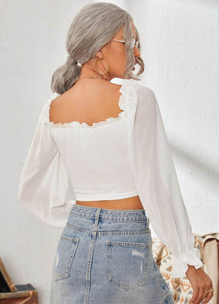 Mesh Sweetheart Neck Flounce Sleeve Top - MimiStylez