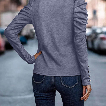 Decorative Button Puff Sleeve T-Shirt - MimiStylez