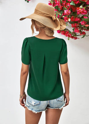 Cutout Round Neck Petal Sleeve Blouse - MimiStylez