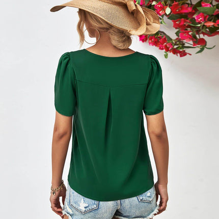 Cutout Round Neck Petal Sleeve Blouse - MimiStylez