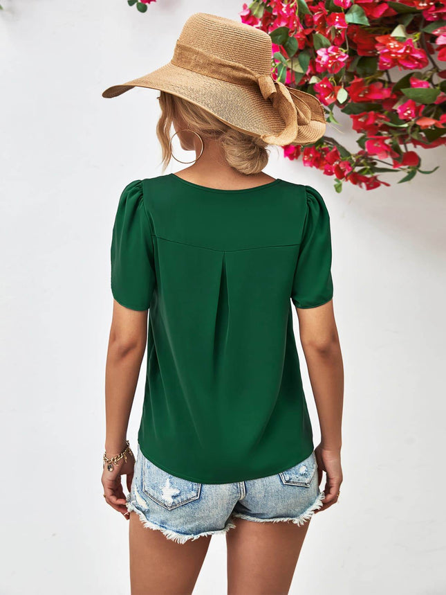 Cutout Round Neck Petal Sleeve Blouse - MimiStylez