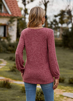 Round Neck Button-Down Long Sleeve Tee - MimiStylez