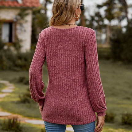 Round Neck Button-Down Long Sleeve Tee - MimiStylez