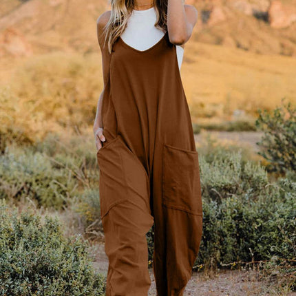 Double Take Full Size V-Neck Sleeveless Jumpsuit with Pockets - MimiStylez