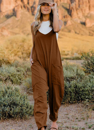 Double Take Full Size V-Neck Sleeveless Jumpsuit with Pockets - MimiStylez