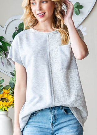 Heimish Full Size Pocketed Round Neck Short Sleeve T-Shirt - MimiStylez