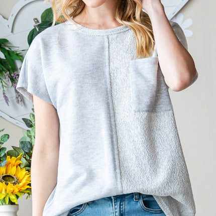 Heimish Full Size Pocketed Round Neck Short Sleeve T-Shirt - MimiStylez