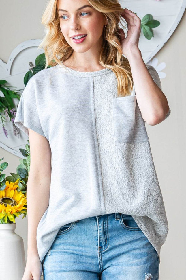 Heimish Full Size Pocketed Round Neck Short Sleeve T-Shirt - MimiStylez