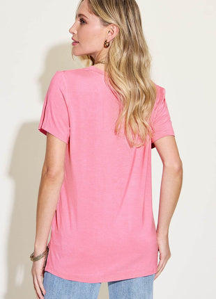 Basic Bae Full Size V-Neck High-Low T-Shirt - MimiStylez