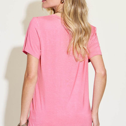 Basic Bae Full Size V-Neck High-Low T-Shirt - MimiStylez