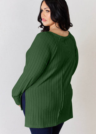 Basic Bae Full Size Ribbed Round Neck Slit T-Shirt - MimiStylez