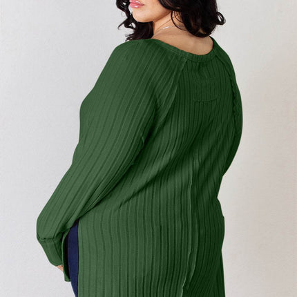 Basic Bae Full Size Ribbed Round Neck Slit T-Shirt - MimiStylez