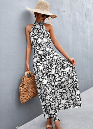 Printed Sleeveless Tie Waist Maxi Dress - MimiStylez