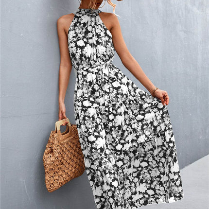 Printed Sleeveless Tie Waist Maxi Dress - MimiStylez