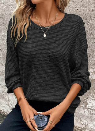 Plus Size Relaxed Fit Waffle Knit Round Neck T-Shirt - MimiStylez