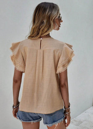 Ruffled Cap Sleeve Round Neck Blouse - MimiStylez