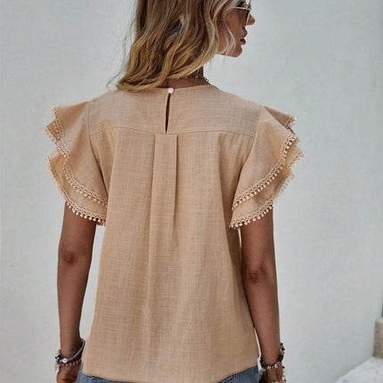 Ruffled Cap Sleeve Round Neck Blouse - MimiStylez