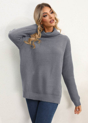 Slit Turtleneck Dropped Shoulder Sweater - MimiStylez