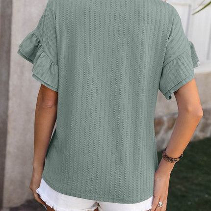 Ruffled Round Neck Short Sleeve Blouse - MimiStylez