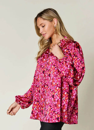 Double Take Full Size Printed Long Sleeve Blouse - MimiStylez