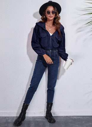 Drawstring Hooded Zip Up Jacket with Pockets - MimiStylez