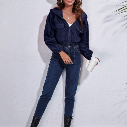 Drawstring Hooded Zip Up Jacket with Pockets - MimiStylez