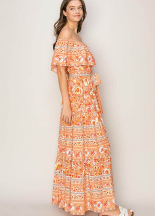 HYFVE Floral Off-Shoulder Tie Front Maxi Dress - MimiStylez