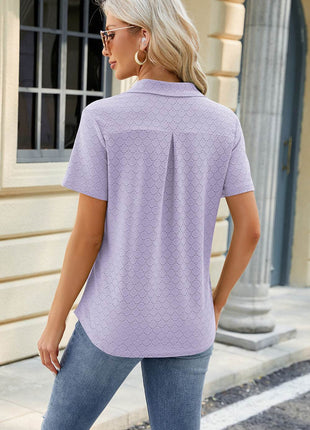 Pocketed Johnny Collar Short Sleeve Blouse - MimiStylez