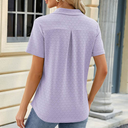 Pocketed Johnny Collar Short Sleeve Blouse - MimiStylez